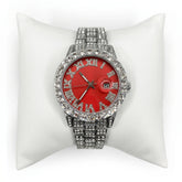 Rhinestone Red Silver Band Watch