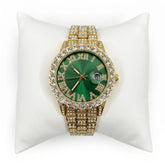 Rhinestone Green Gold Band Watch