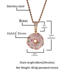 Silver Iced Out Pink Donut Pendant Necklace