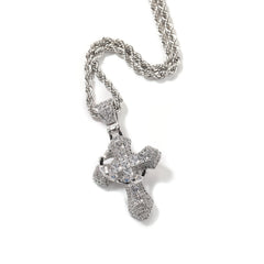 Silver CZ Crown Cross Pendant Necklace