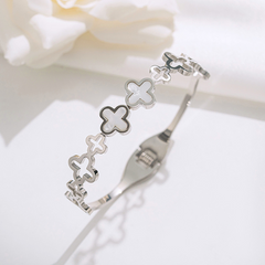Openwork Mother of Pearl Clover Hinged Bangle