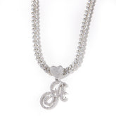 Diamond Letter Heart Pendant Cuban Necklace