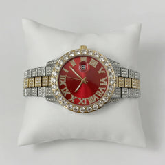 Rhinestone Red Gold Silver Band Watch