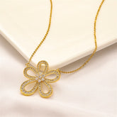 Openwork Pavé Crystal Flower Pendant Necklace