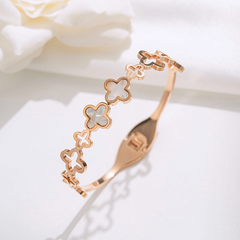 Openwork Mother of Pearl Clover Hinged Bangle