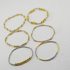 Dual-Tone Cascade Beaded Bracelet Stack Set