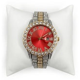 Rhinestone Red Gold Silver Band Watch
