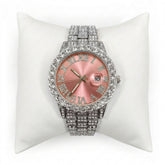 CZ Silver Gold Pink Band Watch