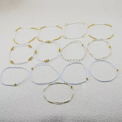 White & Gold Multi-Strand Beaded Bracelet Stack Set