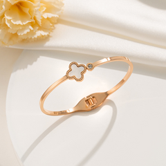 CZ-Accented Clover Hinged Bangle