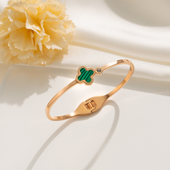 CZ-Accented Clover Hinged Bangle