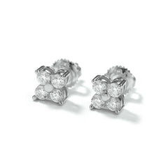 Silver Cubic Zirconia Flower Cluster Stud Earrings