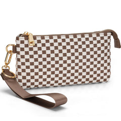 Checkered Woven Clutch Wristlet PU Leather Large Size Patterned Wallet