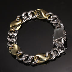 Gold Iced Out Cuban & Mariner Chain Bracelet