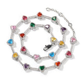 Rainbow Heart Tennis Necklace