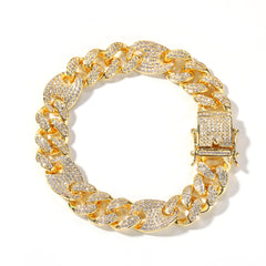Gold Iced Out Cuban & Mariner Chain Bracelet