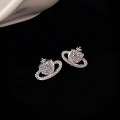 Heart Planet Orb Stud Earrings