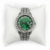 Rhinestone Green Silver Band Watch