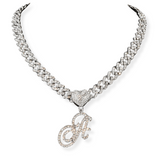 Diamond Letter Heart Pendant Cuban Necklace