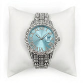 Diamond Silver Blue Band Watch