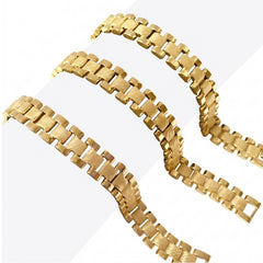 Gold Textured Watch-Band Link Bracelet