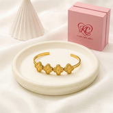 Multi-Motif Guilloché Clover Open Cuff Bangle