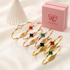 CZ-Accented Clover Hinged Bangle