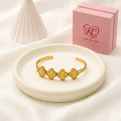 Multi-Motif Guilloché Clover Open Cuff Bangle