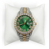 Rhinestone Green Gold Silver Band Watch
