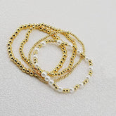 Golden Luster & Pearl Beaded Bracelet Stack Set