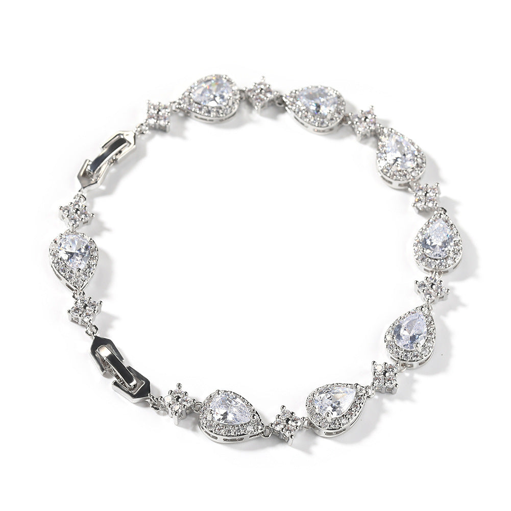 Silver Pear Cut Halo CZ Bracelet