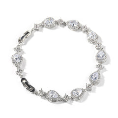 Silver Pear Cut Halo CZ Bracelet