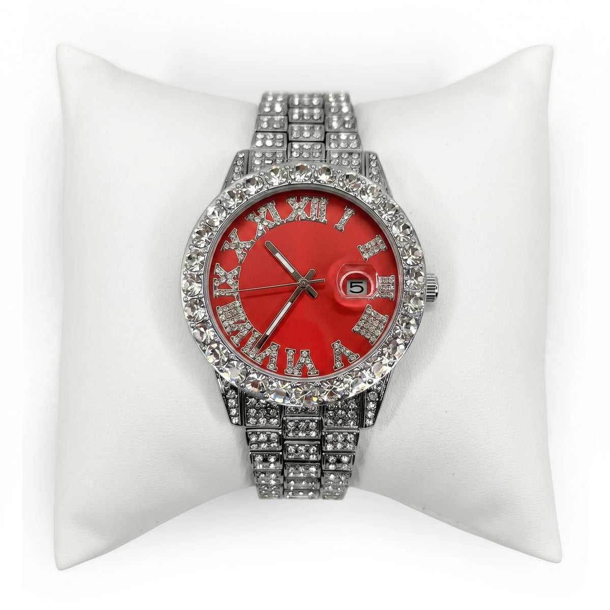 Rhinestone Red Silver Band Watch