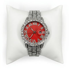 Rhinestone Red Silver Band Watch