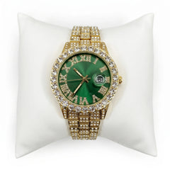 Rhinestone Green Gold Band Watch