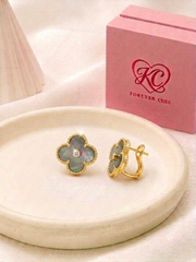 Grey Solitaire Zircon Four-Leaf Clover Earrings