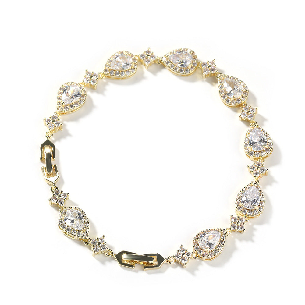 Gold Pear Cut Halo CZ Bracelet