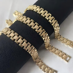 Gold Textured Watch-Band Link Bracelet