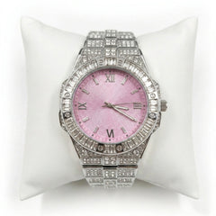 Iced-Out Pink Dial Crystal Watch