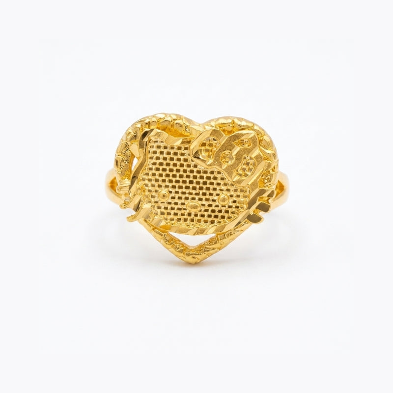 Textured Lattice Heart H kitty Ring
