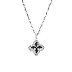 Silver & Black Marquise Cut Flower Halo Pendant Necklace