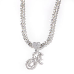 Diamond Letter Heart Pendant Cuban Necklace
