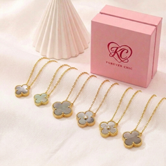 Grey Mother of Pearl Clover Pendant Necklace