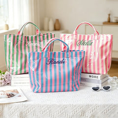 Custom Embroidered Waterproof Striped Tote Bag