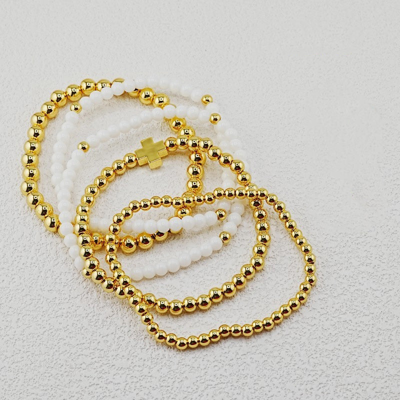 Golden Faith Beaded Bracelet Stack Set