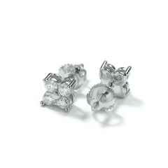 Silver Cubic Zirconia Flower Cluster Stud Earrings