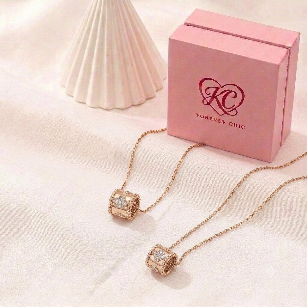 Pavé Clover Barrel Cylinder Pendant Necklace