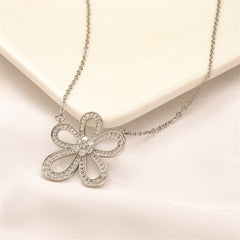 Openwork Pavé Crystal Flower Pendant Necklace