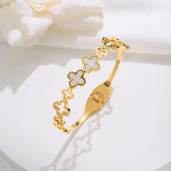 Openwork Mother of Pearl Clover Hinged Bangle