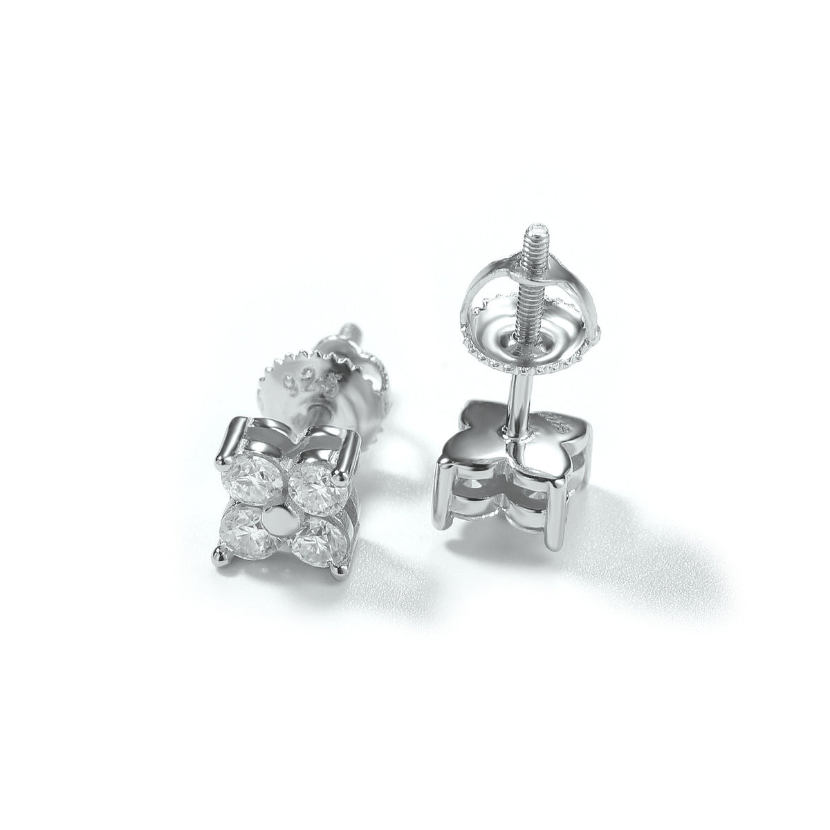Silver Cubic Zirconia Flower Cluster Stud Earrings